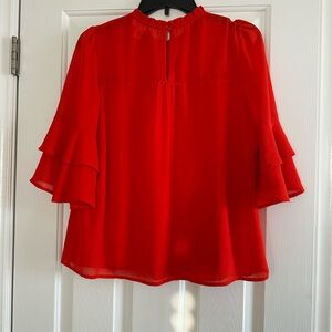 Women’s Red Ruffle Sleeve Blouse - Unbranded